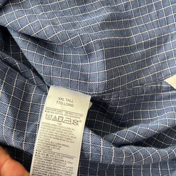 [XXL]Banana Republic Blue Check TAILORED SLIM COTTON-CASHMERE DRESS SHIRT - Picture 8 of 8